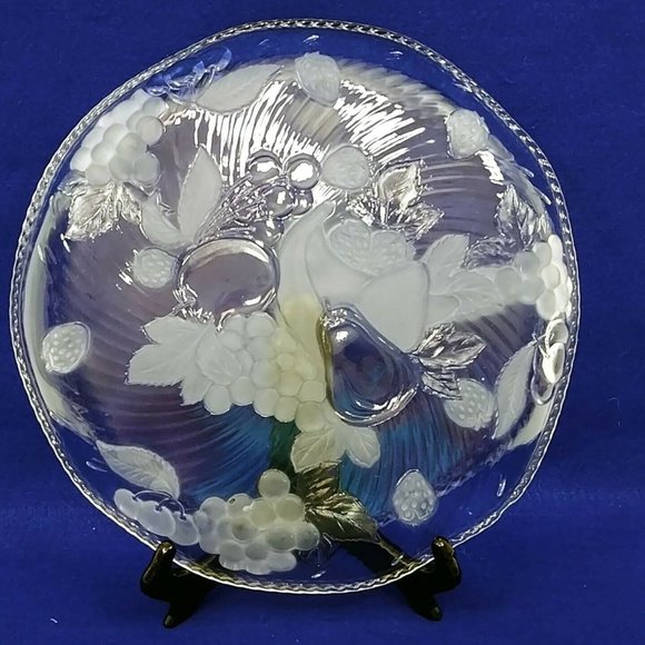 Serving Platter WP&G Bountiful Frosted Crystal Fruit Design 14" Vintage Platter - Picture 7 of 10